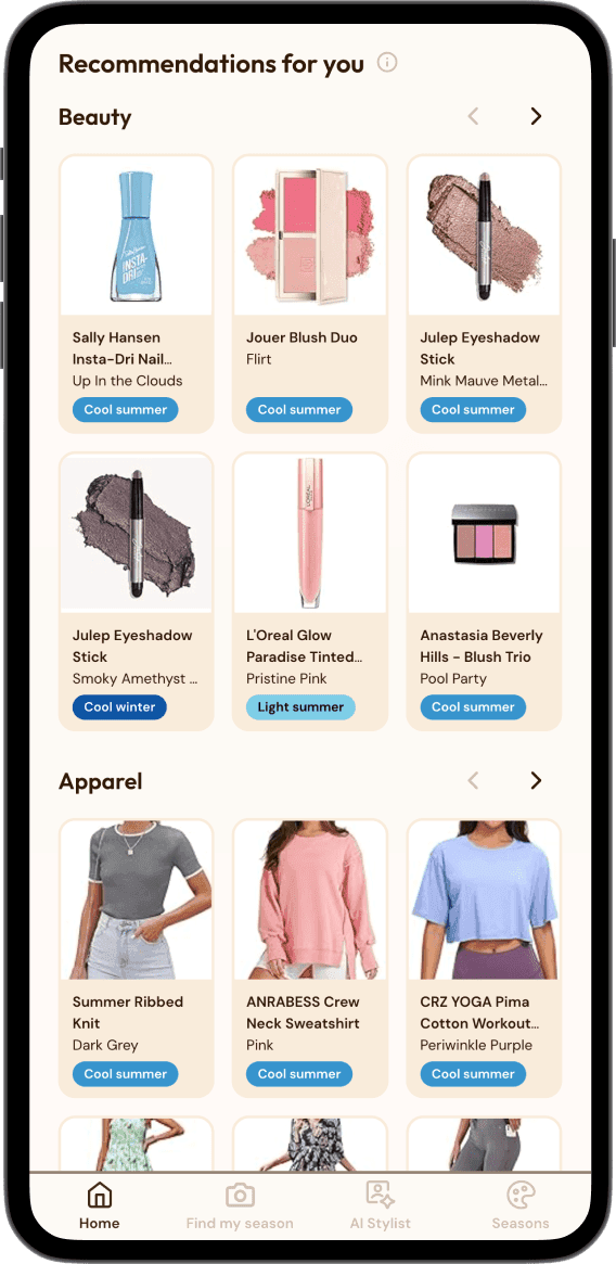 Product recommendations in the app (mobile)