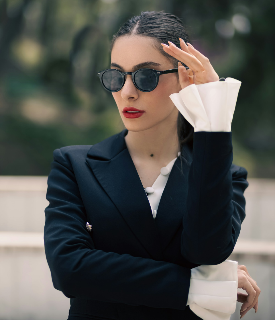 Woman wearing a black colored top