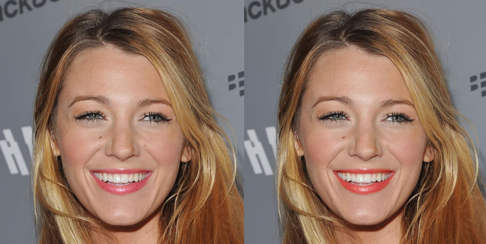 Blake Lively with coral and orange red lipstick