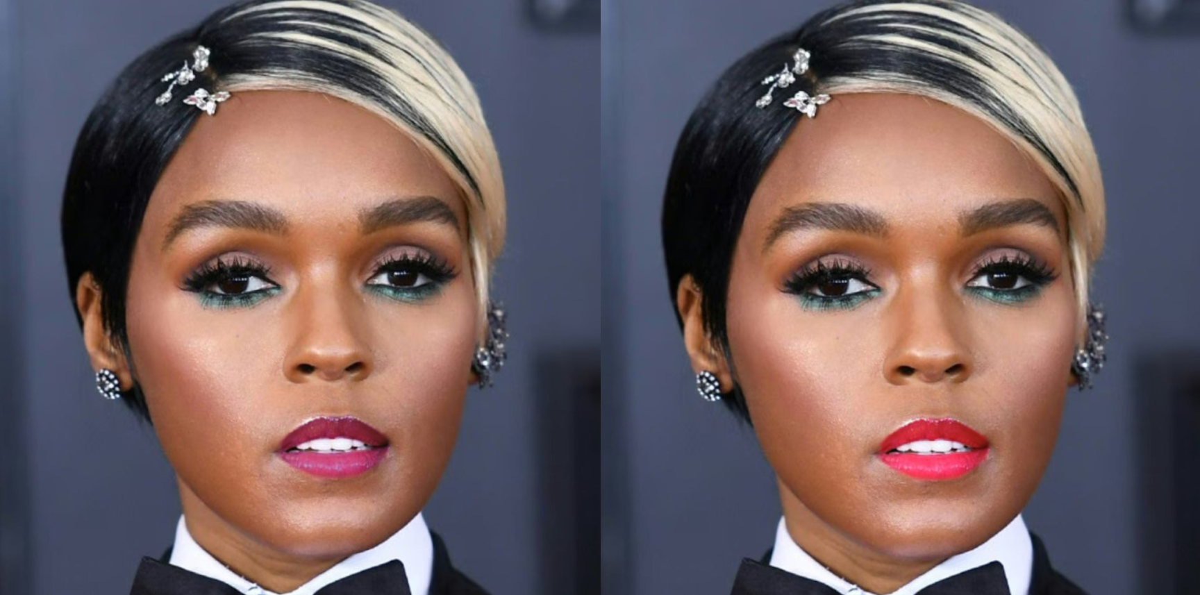 Janelle Monae with hot pink and true red lipstick