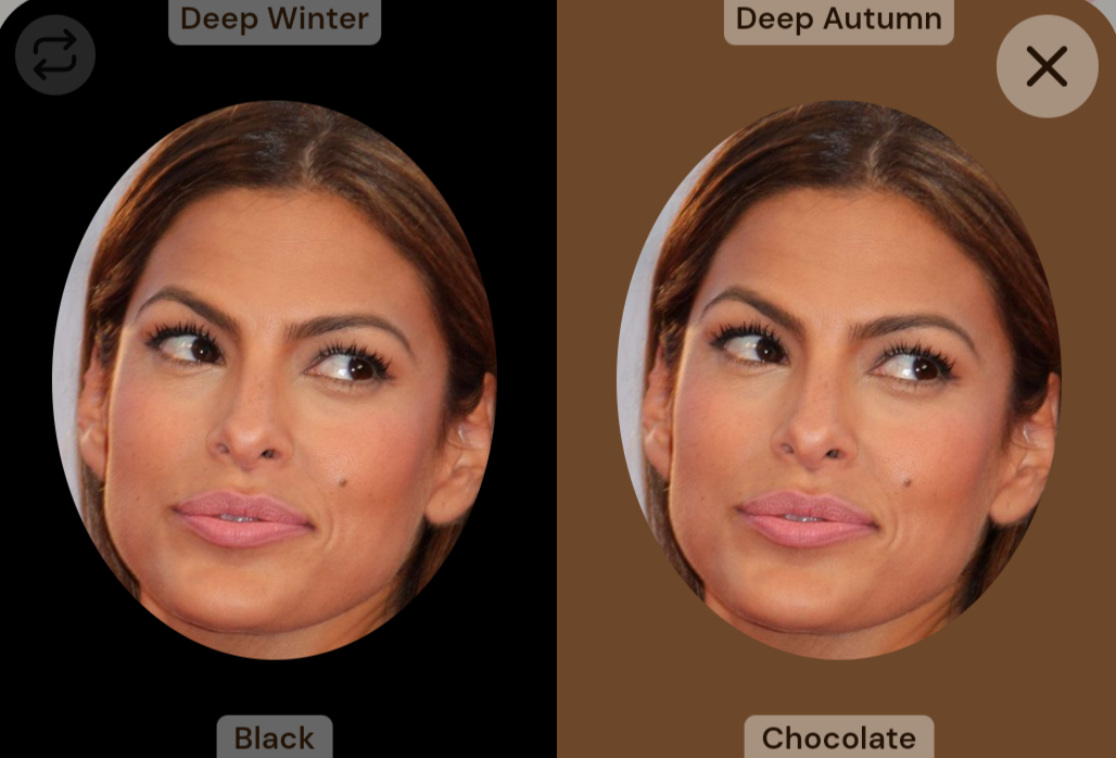 Eva Mendes with digital drapes: black vs chocolate brown