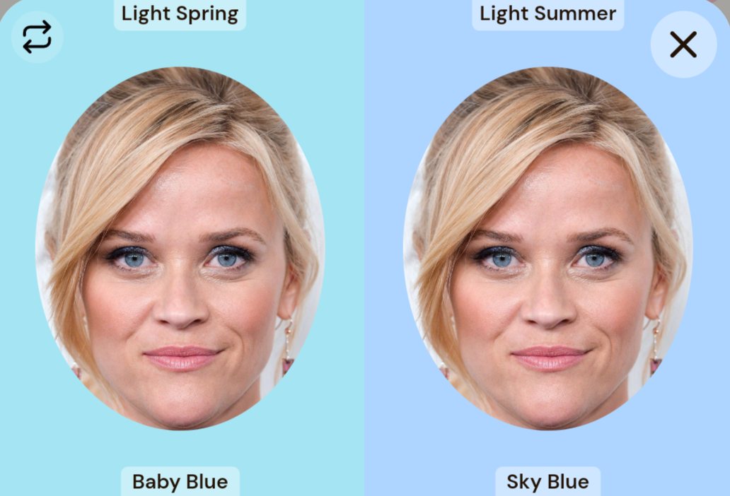 Reese Witherspoon with digital drapes: baby blue vs sky blue