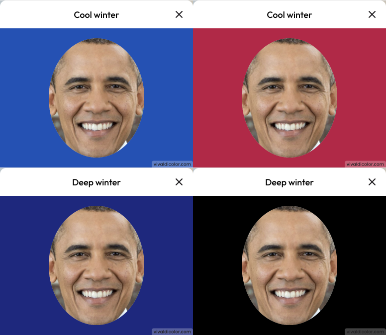 Obama in cool winter and deep winter colors