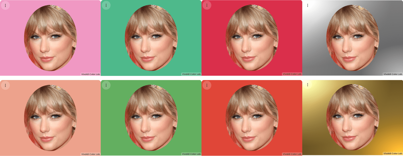 Taylor Swift in cool colors on the top row, and warm colors on the bottom row